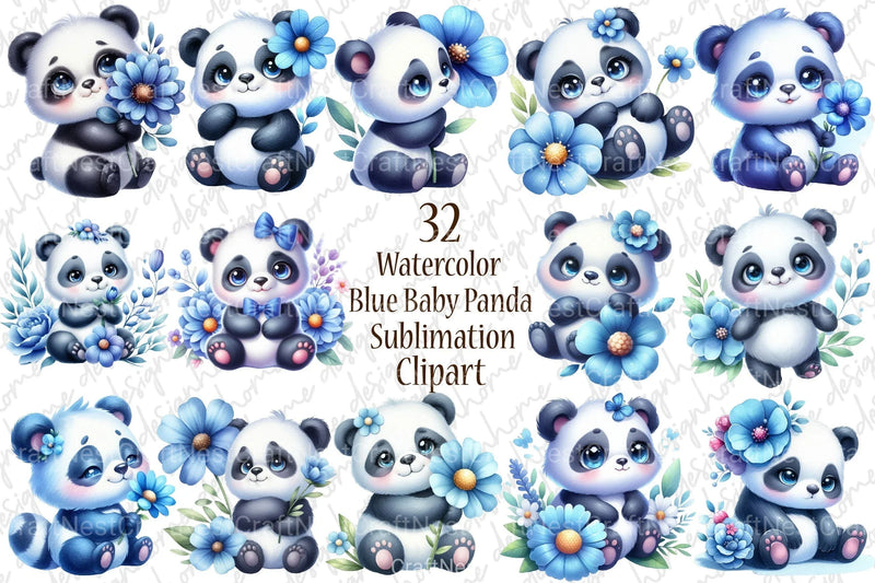 Blue Baby Panda Clipart Bundle - CraftNest - Digital Crafting and Art