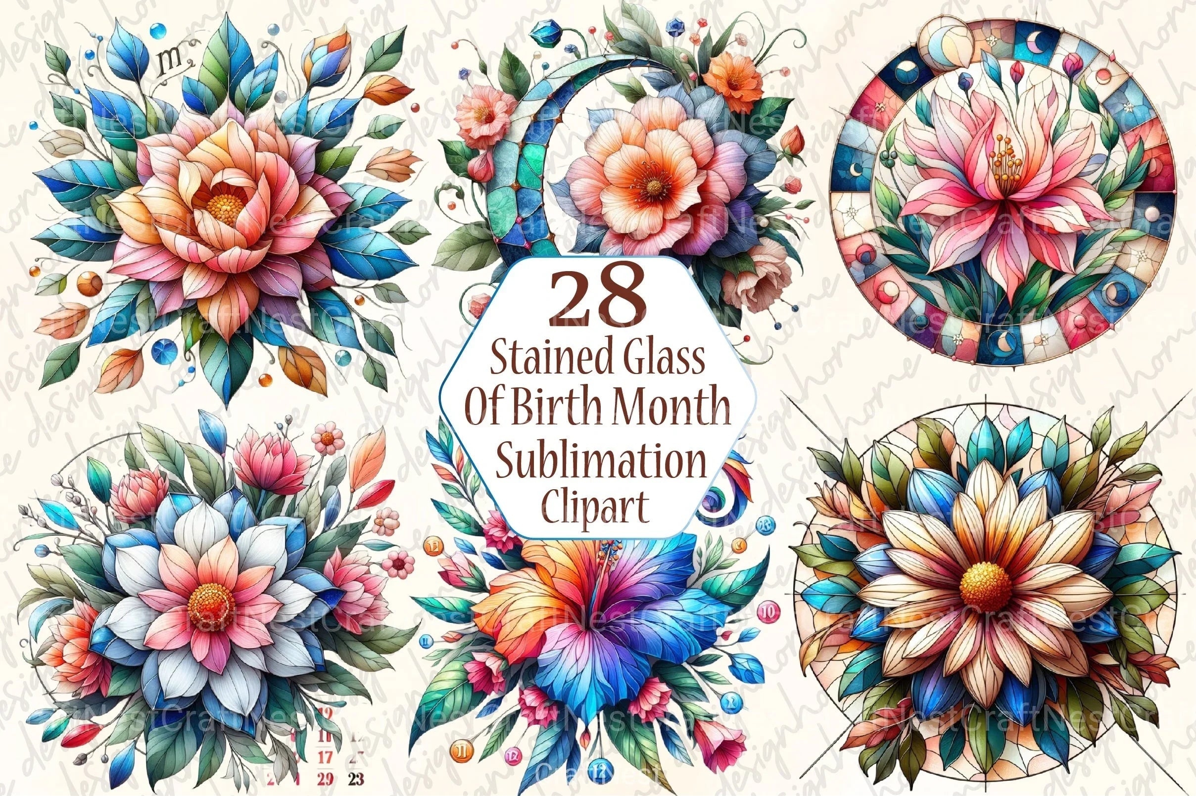 Stained Glass Birth Month Flowers Clipart Bundle - CraftNest - Digital Crafting and Art