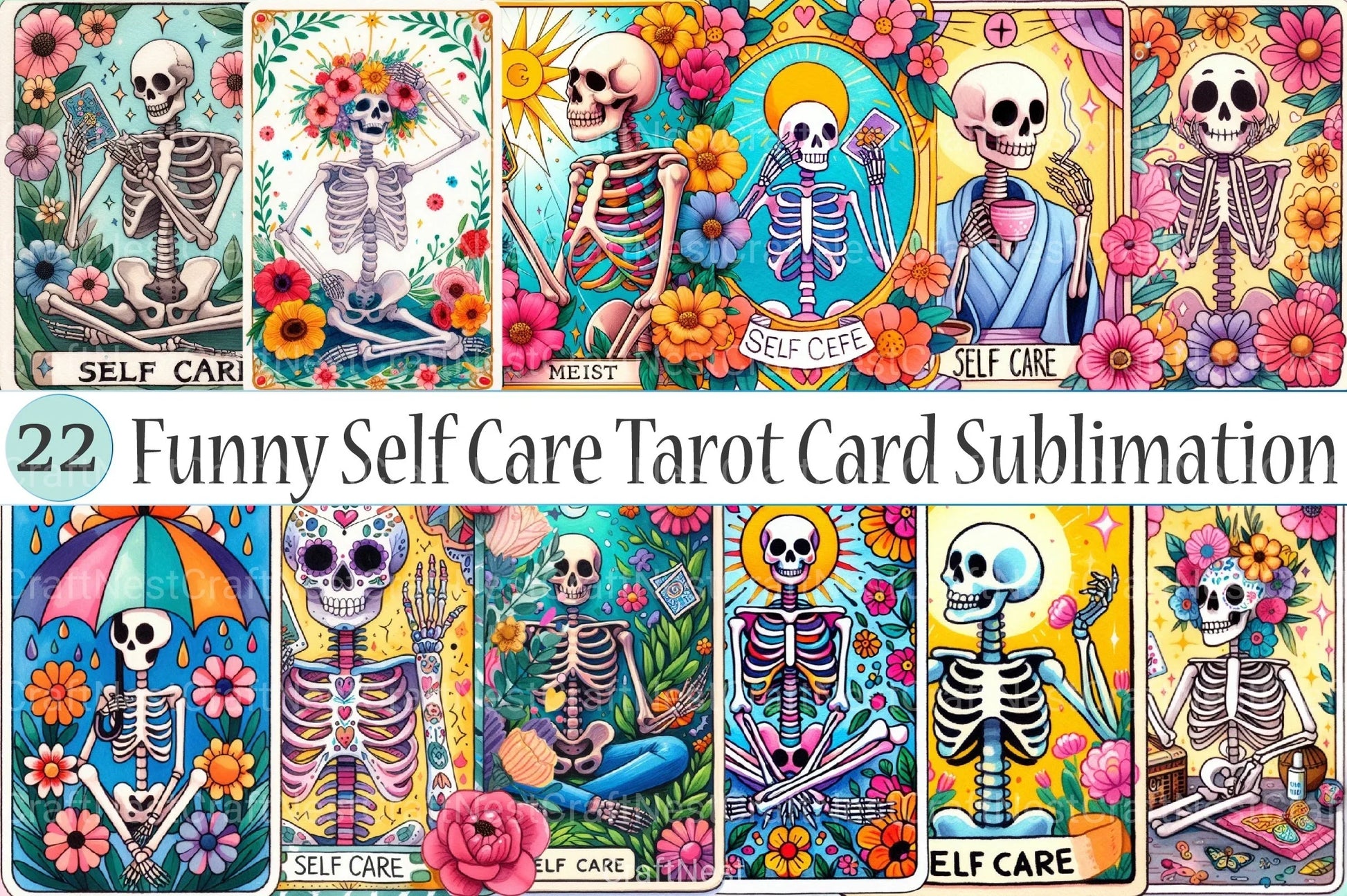 Funny Self Care Tarot Card Clipart Bundle - CraftNest - Digital Crafting and Art