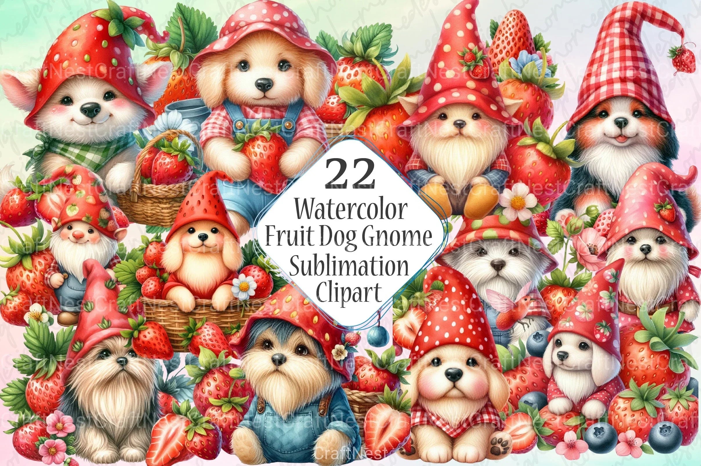 Fruit Dog Gnome Clipart Bundle - CraftNest - Digital Crafting and Art