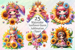 Sunflower Queen Girl Clipart Bundle - CraftNest - Digital Crafting and Art