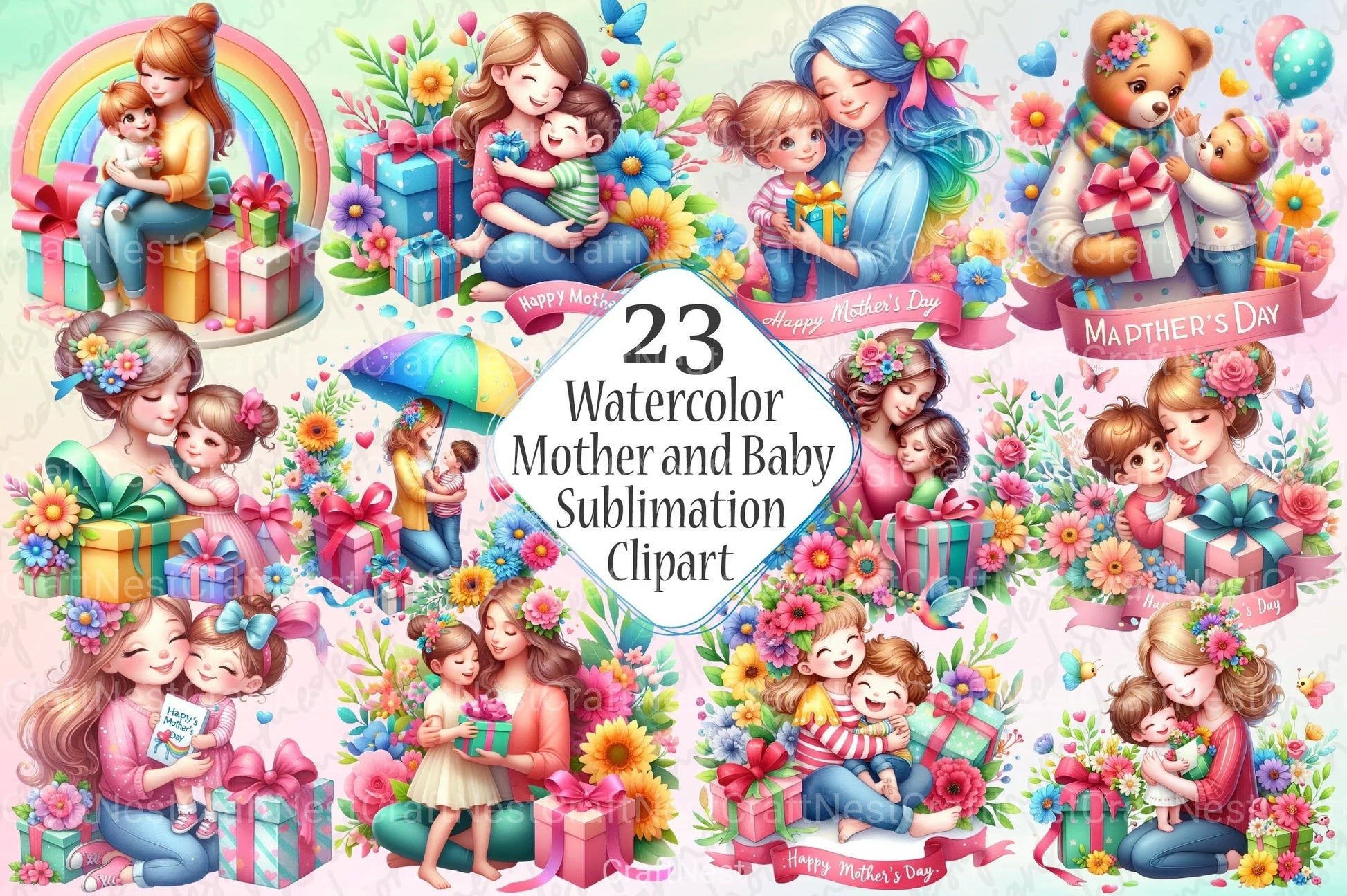 Mother and Baby Mother's Day Clipart Bundle - CraftNest - Digital Crafting and Art