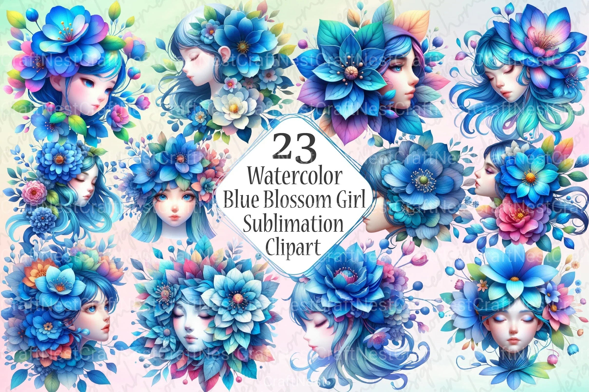 Blue Blossom Girl Clipart Bundle - CraftNest - Digital Crafting and Art
