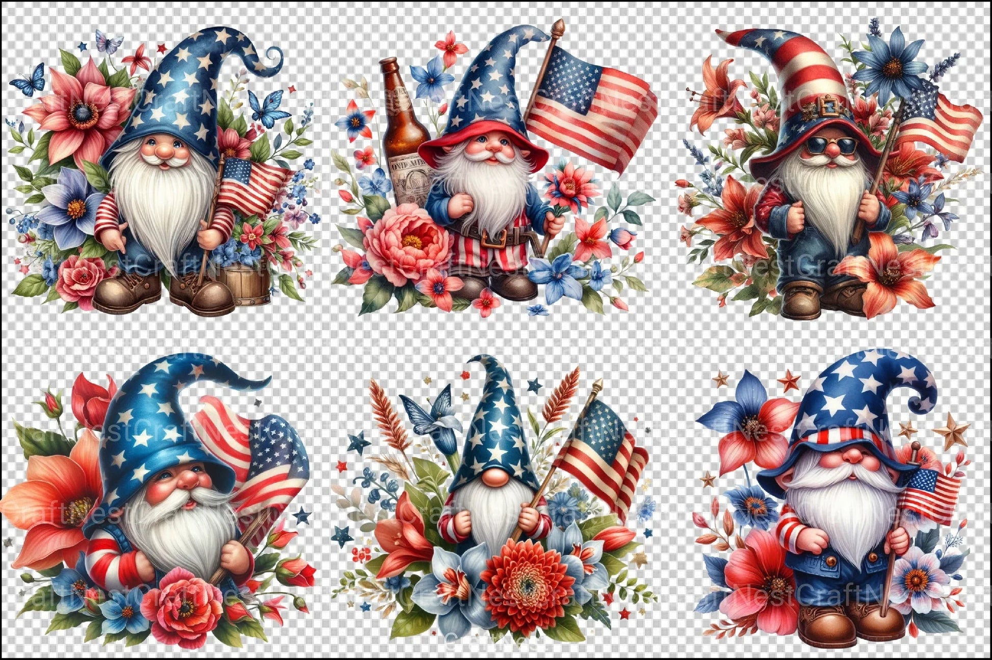 Patriotic Gnome Clipart Bundle - CraftNest - Digital Crafting and Art