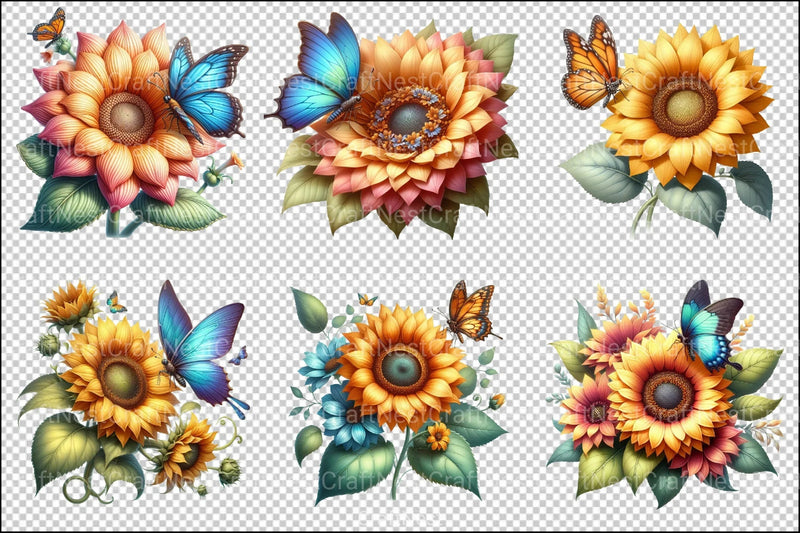 Butterfly Sunflower Clipart Bundle - CraftNest - Digital Crafting and Art