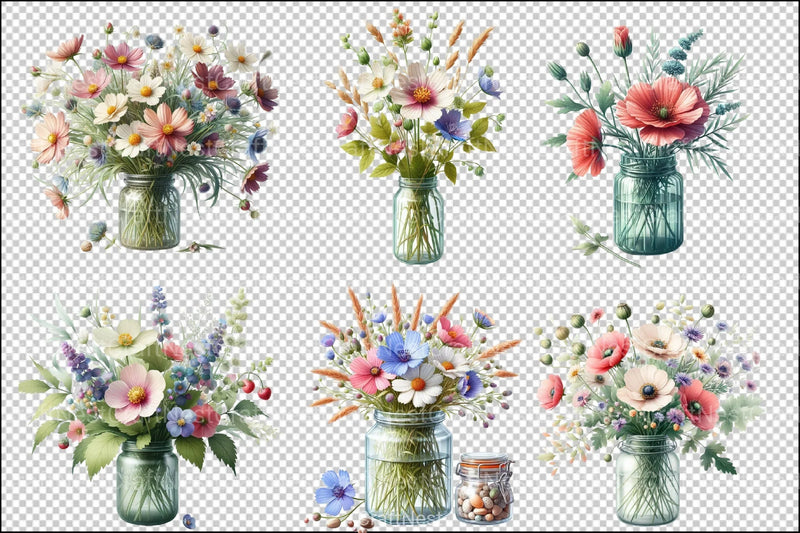 Wildflower Jar Clipart Bundle - CraftNest - Digital Crafting and Art