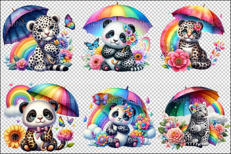 Panda Rainbow Umbrella Clipart Bundle 4 - CraftNest - Digital Crafting and Art