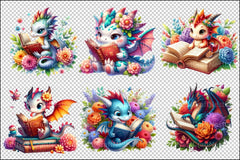 Cute Dragon Reading Clipart Bundle - CraftNest - Digital Crafting and Art
