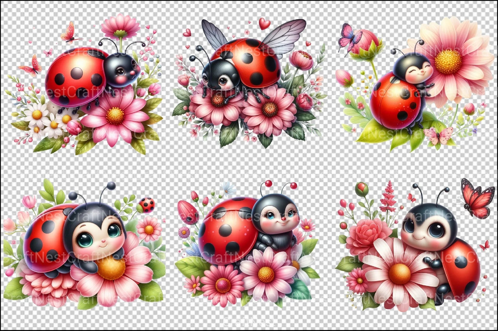 Cute Ladybug Clipart Bundle 4 - CraftNest - Digital Crafting and Art