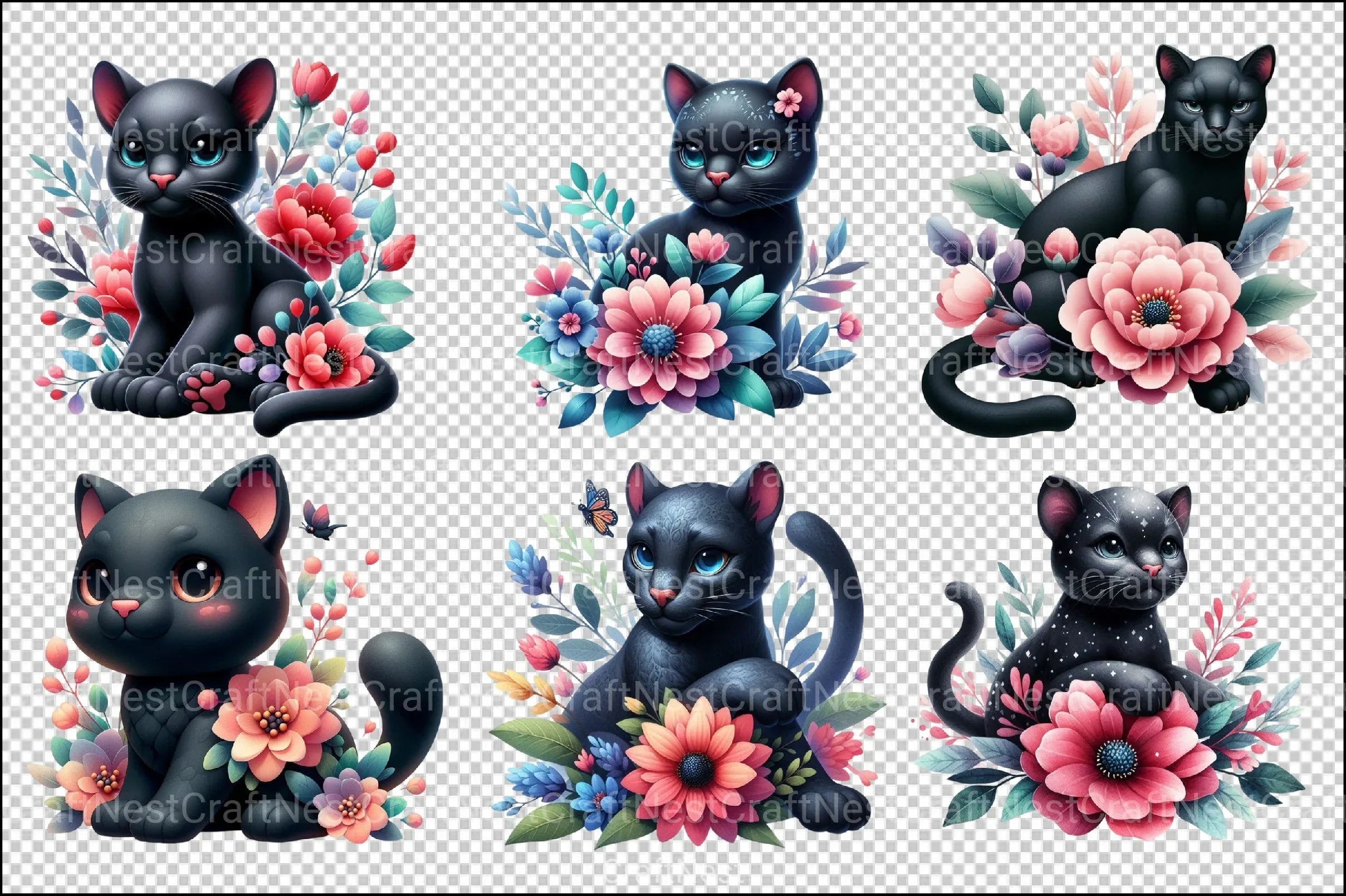 Cute Black Panther Cat Clipart Bundle - CraftNest - Digital Crafting and Art