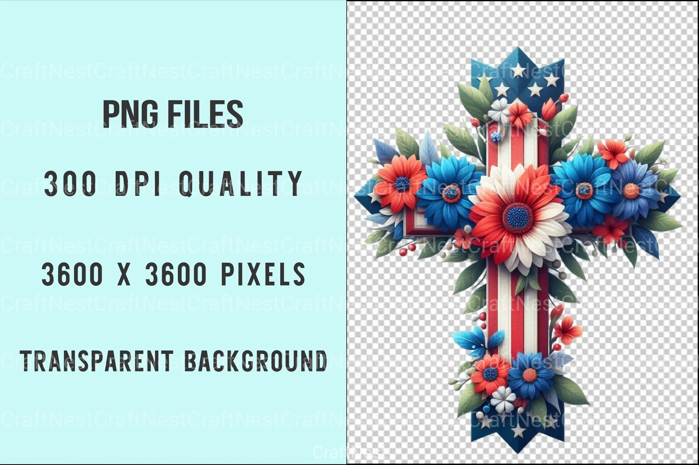 4th of July Floral Cross Clipart Bundle - CraftNest - Digital Crafting and Art