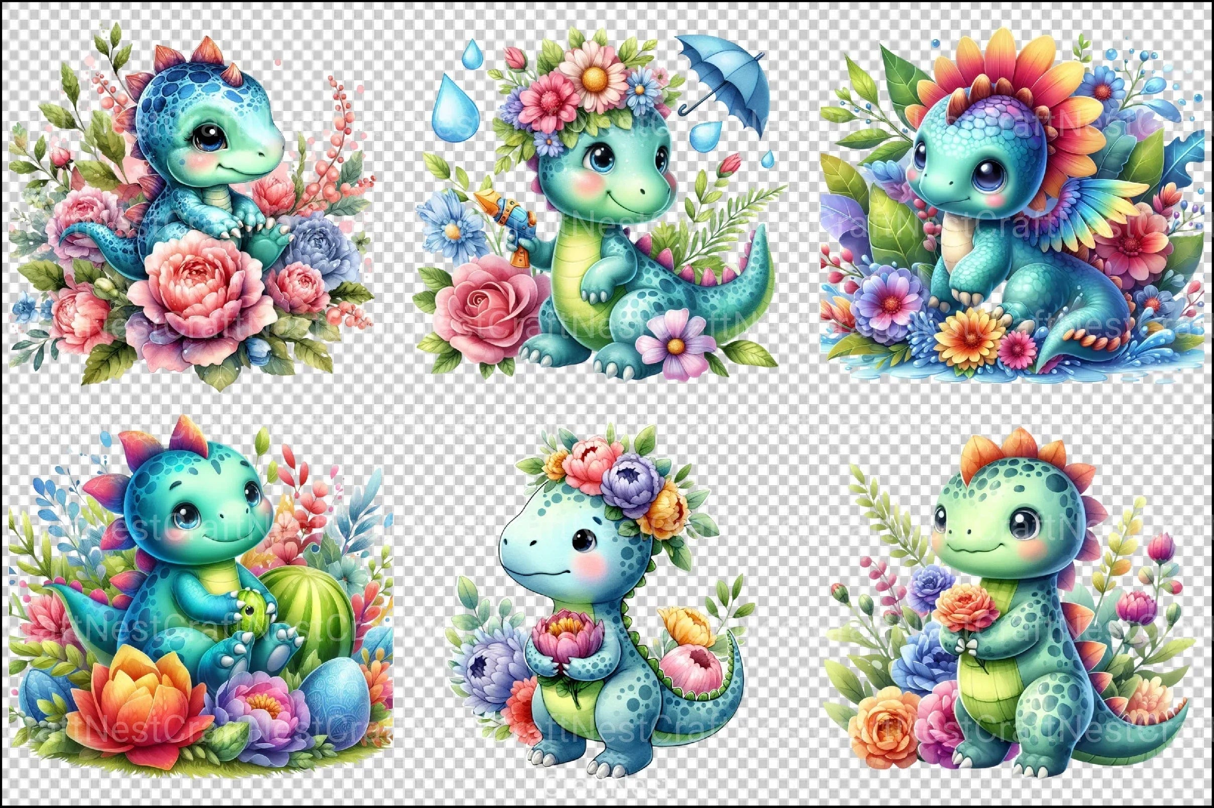 Cute Baby Dinosaur Clipart Bundle - CraftNest - Digital Crafting and Art