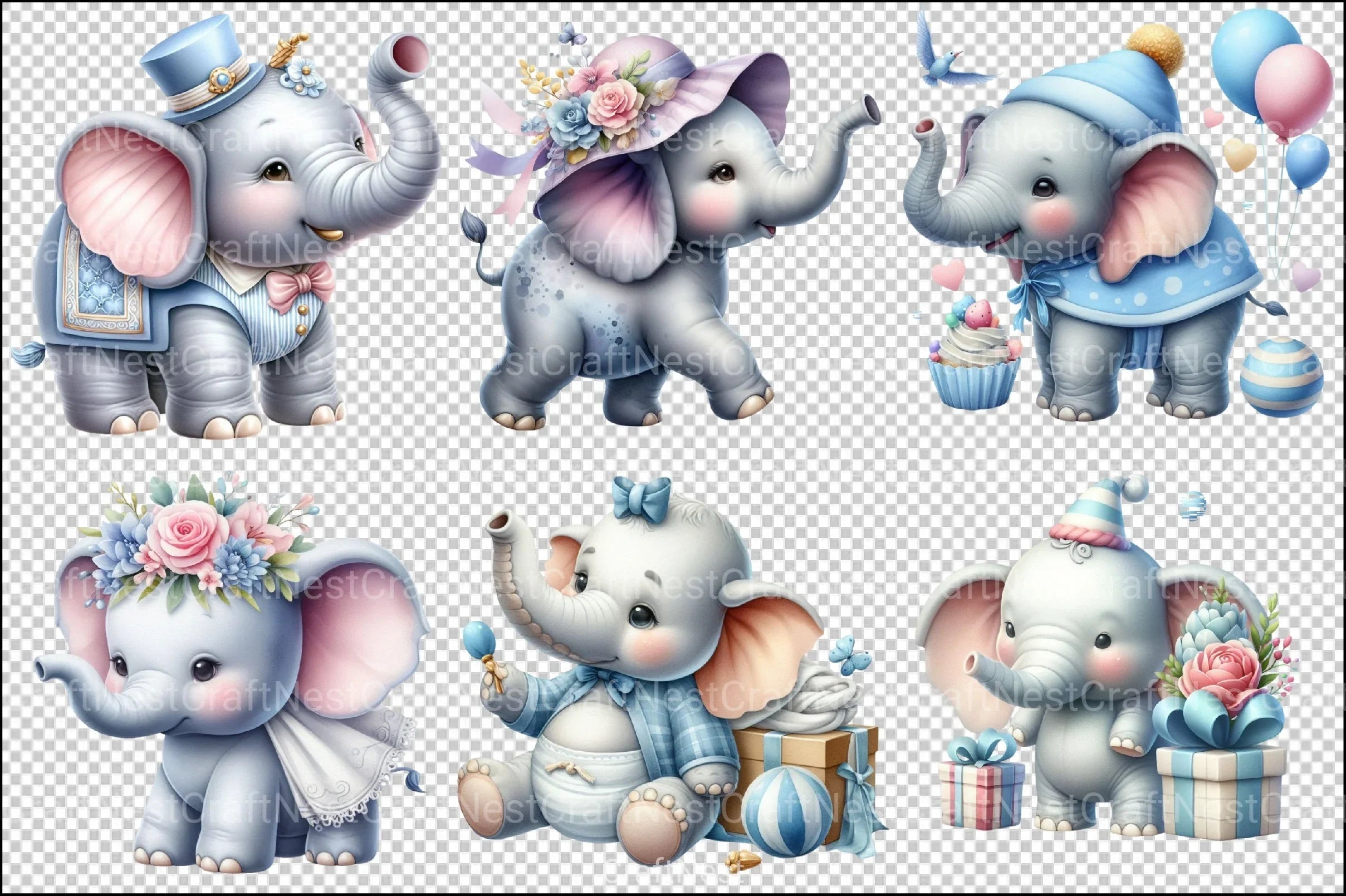 Elephant Baby Shower Clipart Bundle - CraftNest - Digital Crafting and Art
