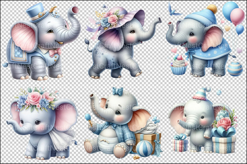 Elephant Baby Shower Clipart Bundle - CraftNest - Digital Crafting and Art