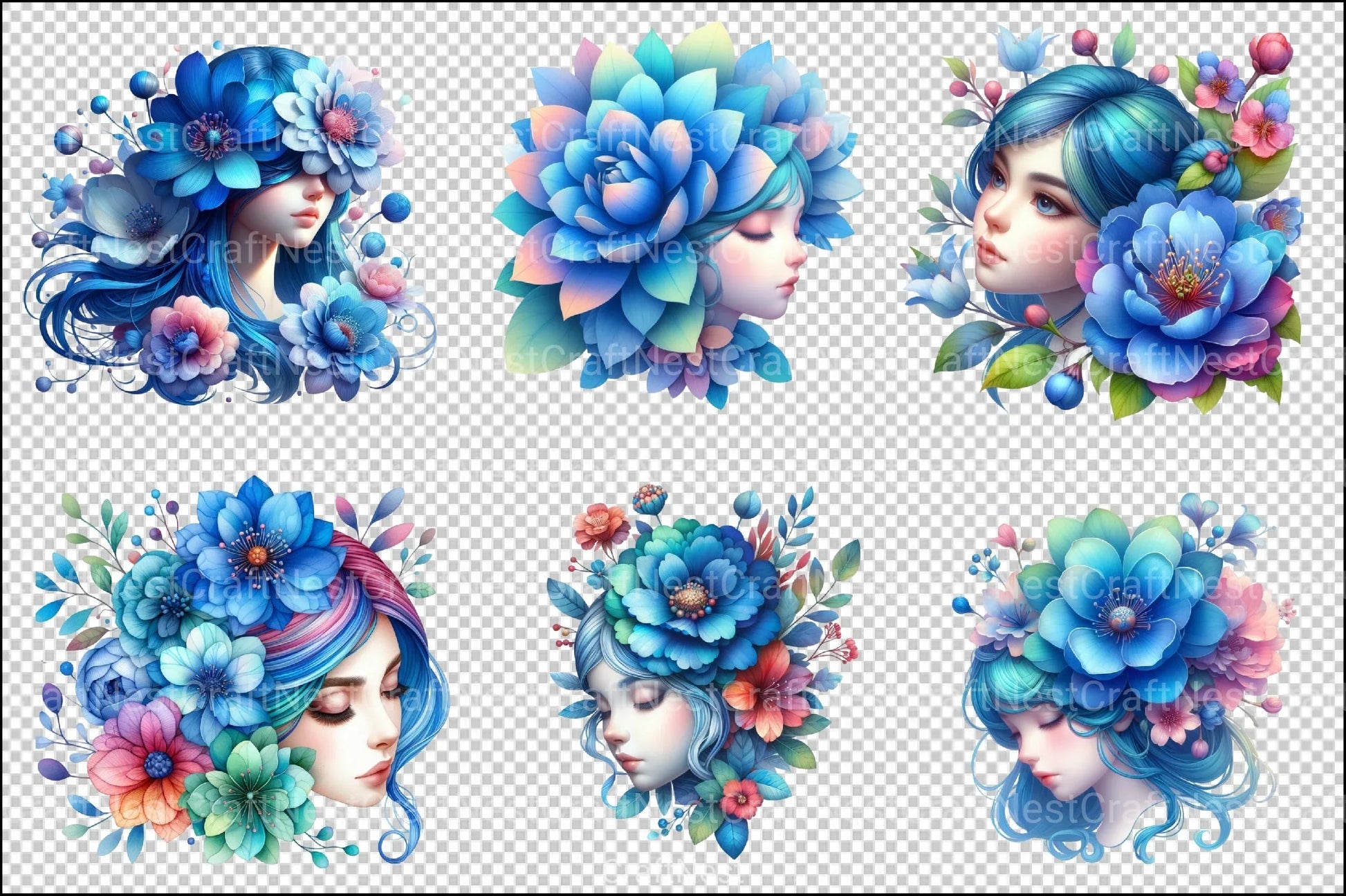 Blue Blossom Girl Clipart Bundle - CraftNest - Digital Crafting and Art