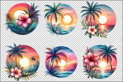 Tropical Sunset Palm Flower Clipart Bundle - CraftNest - Digital Crafting and Art
