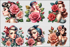 Vintage Pin Up Girl Rose Clipart Bundle - CraftNest - Digital Crafting and Art