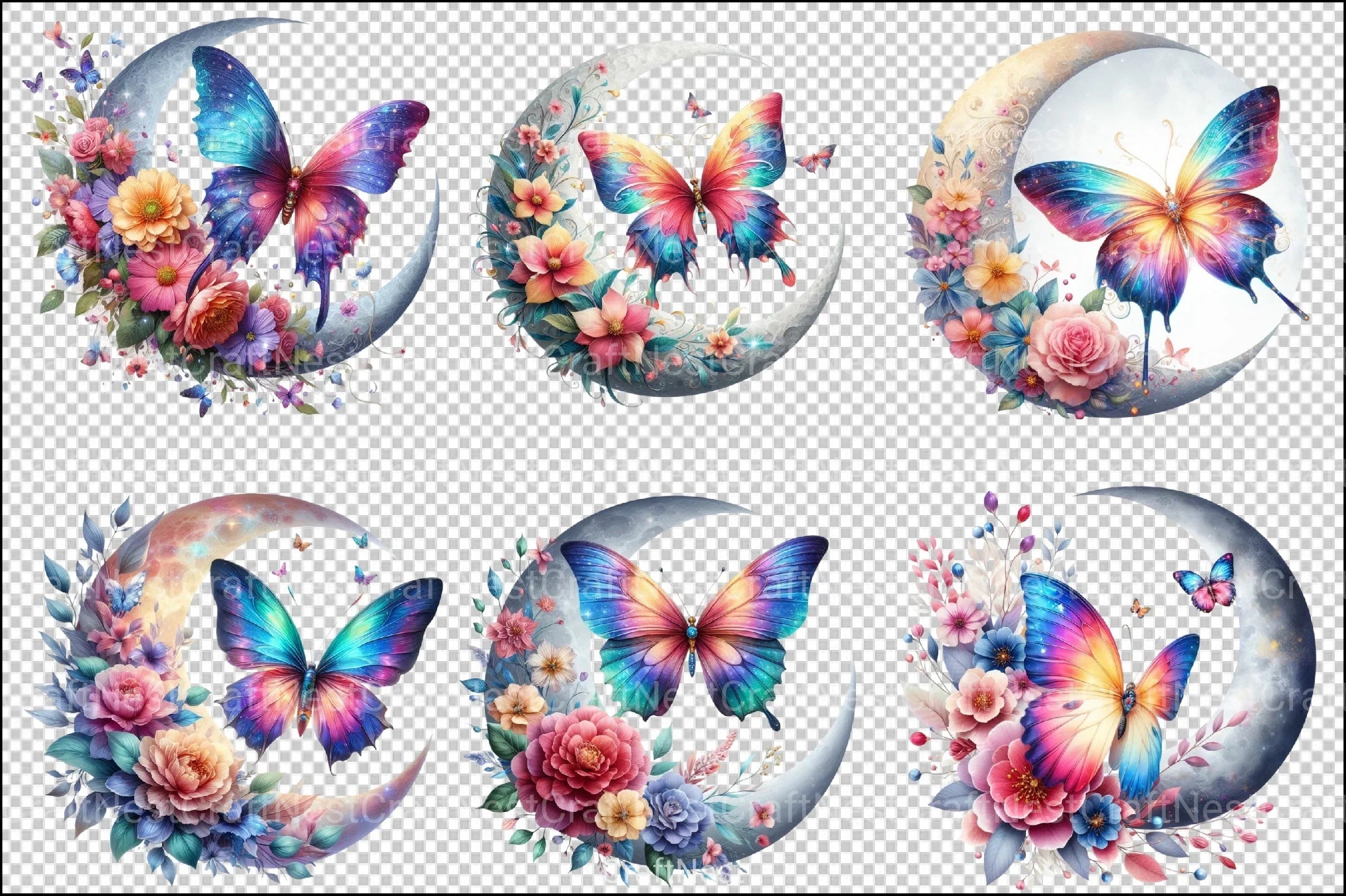 Butterfly and Floral Moon Clipart Bundle - CraftNest - Digital Crafting and Art