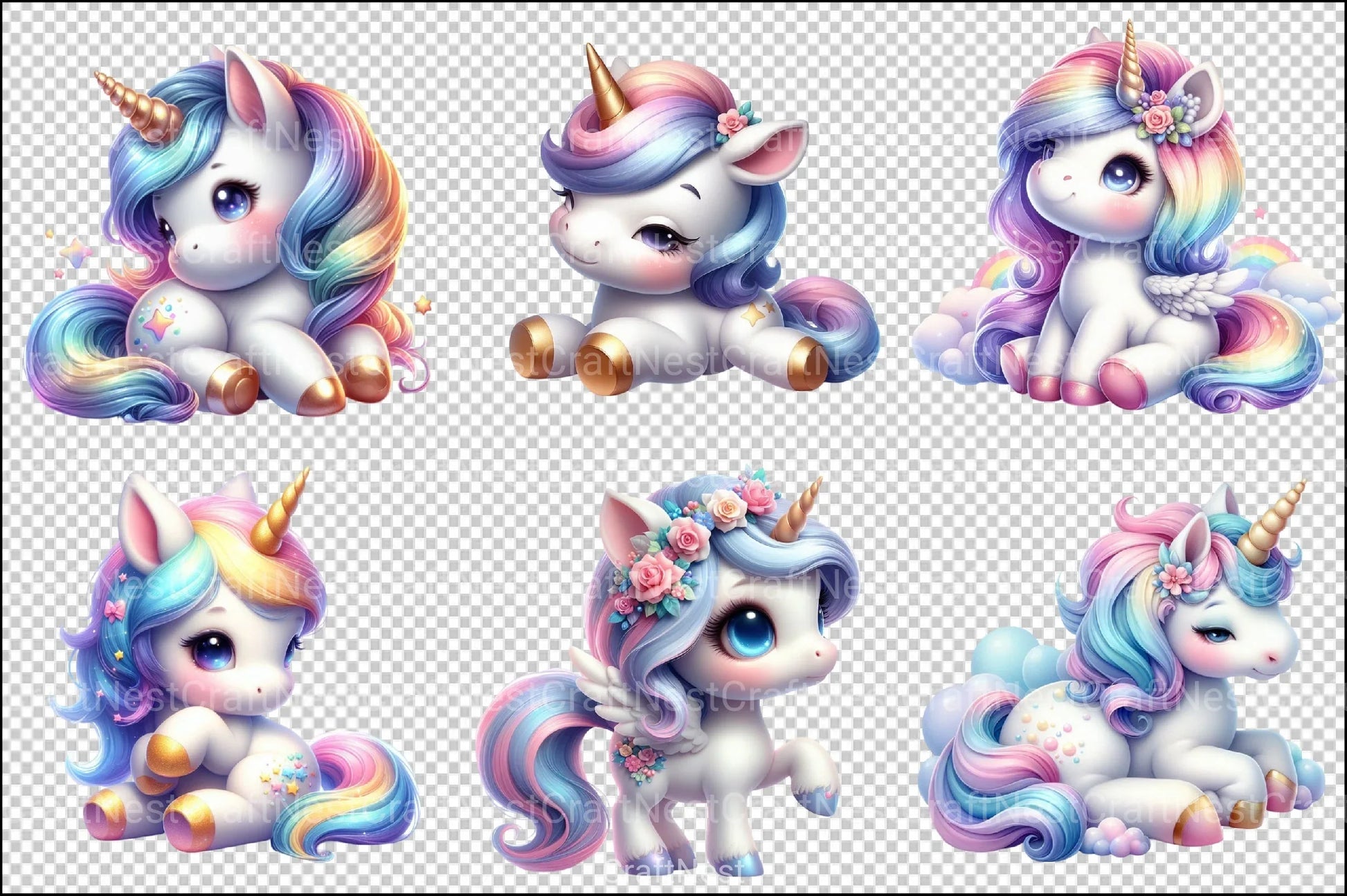Cute Baby Magic Unicorn Clipart Bundle - CraftNest - Digital Crafting and Art