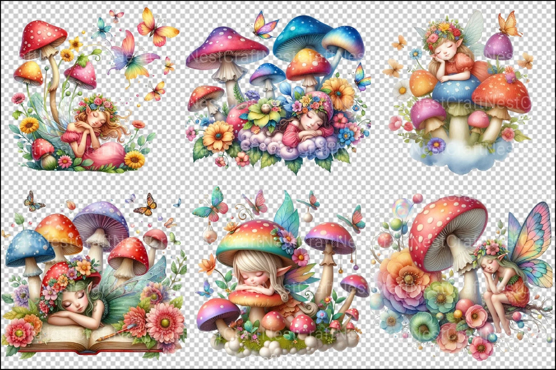Dreaming Mushroom Fairy Clipart Bundle - CraftNest - Digital Crafting and Art