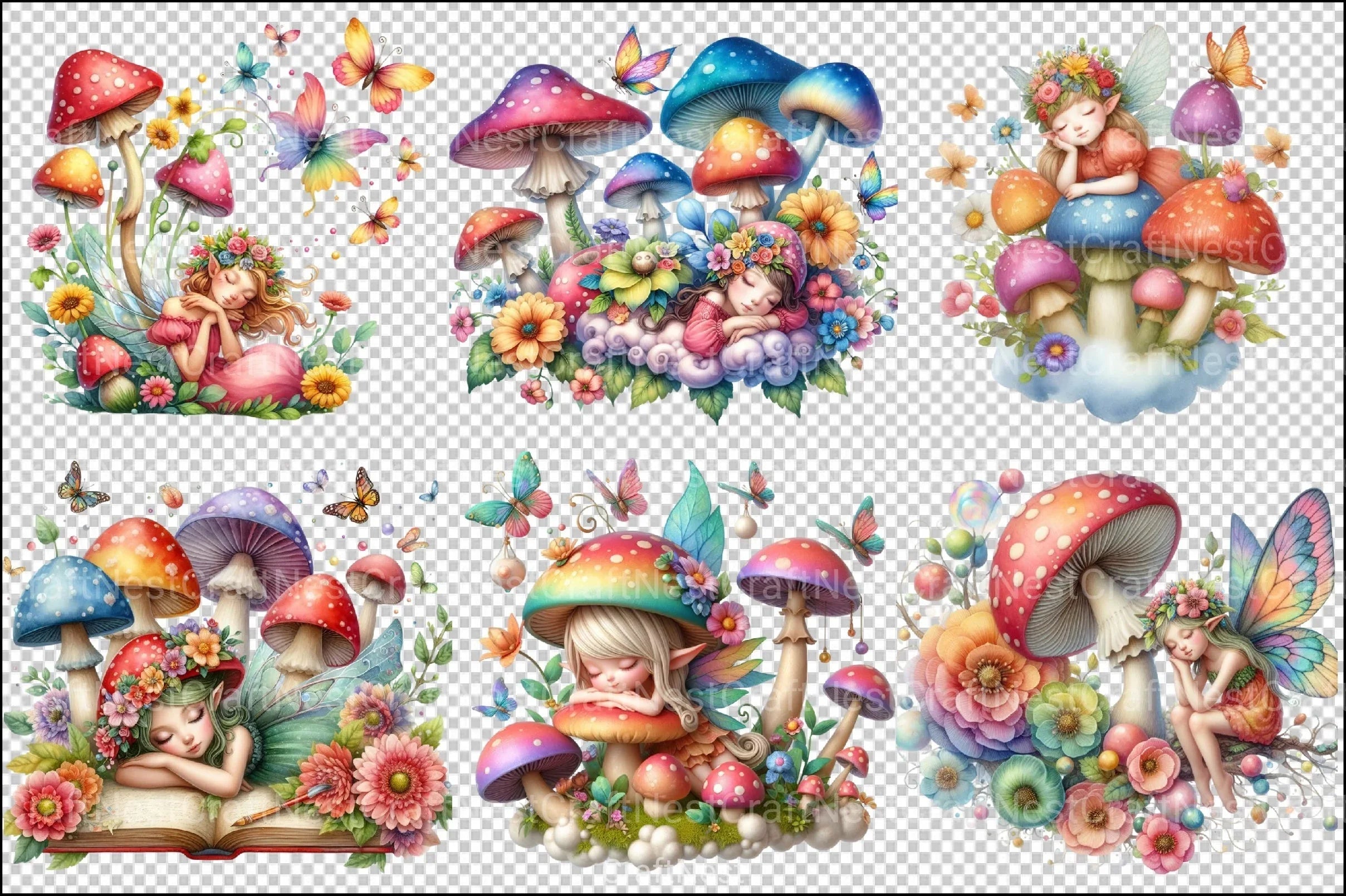 Dreaming Mushroom Fairy Clipart Bundle - CraftNest - Digital Crafting and Art