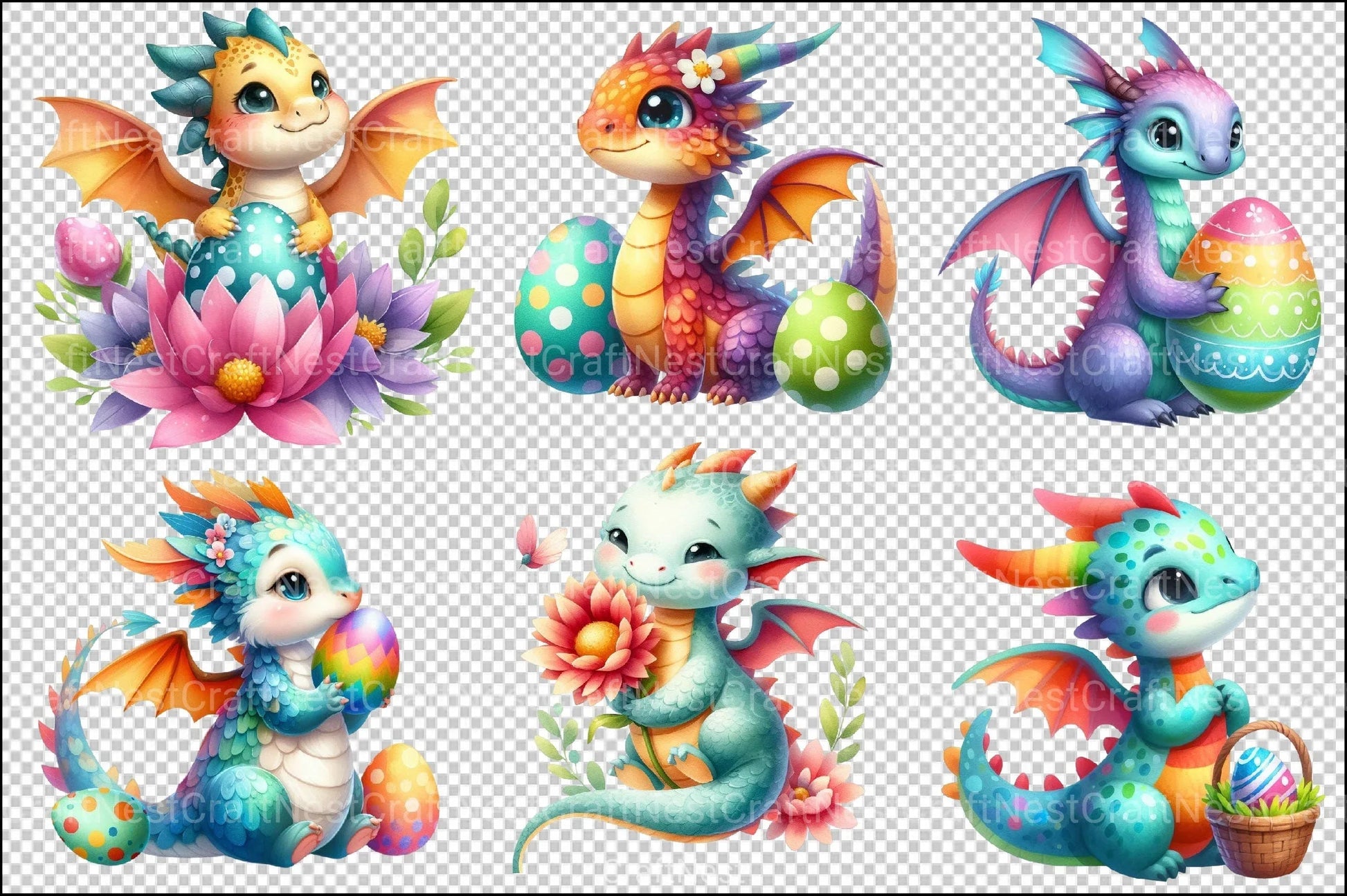 Cute Dragon Easter Clipart Bundle - CraftNest - Digital Crafting and Art