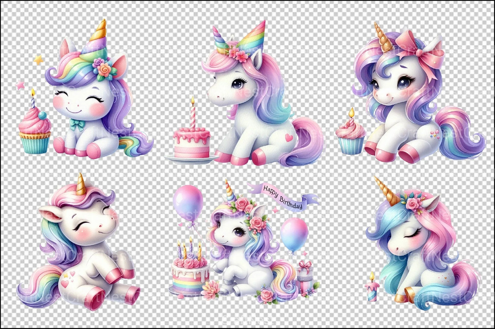 Unicorn Birthday Clipart Bundle 99 - CraftNest - Digital Crafting and Art