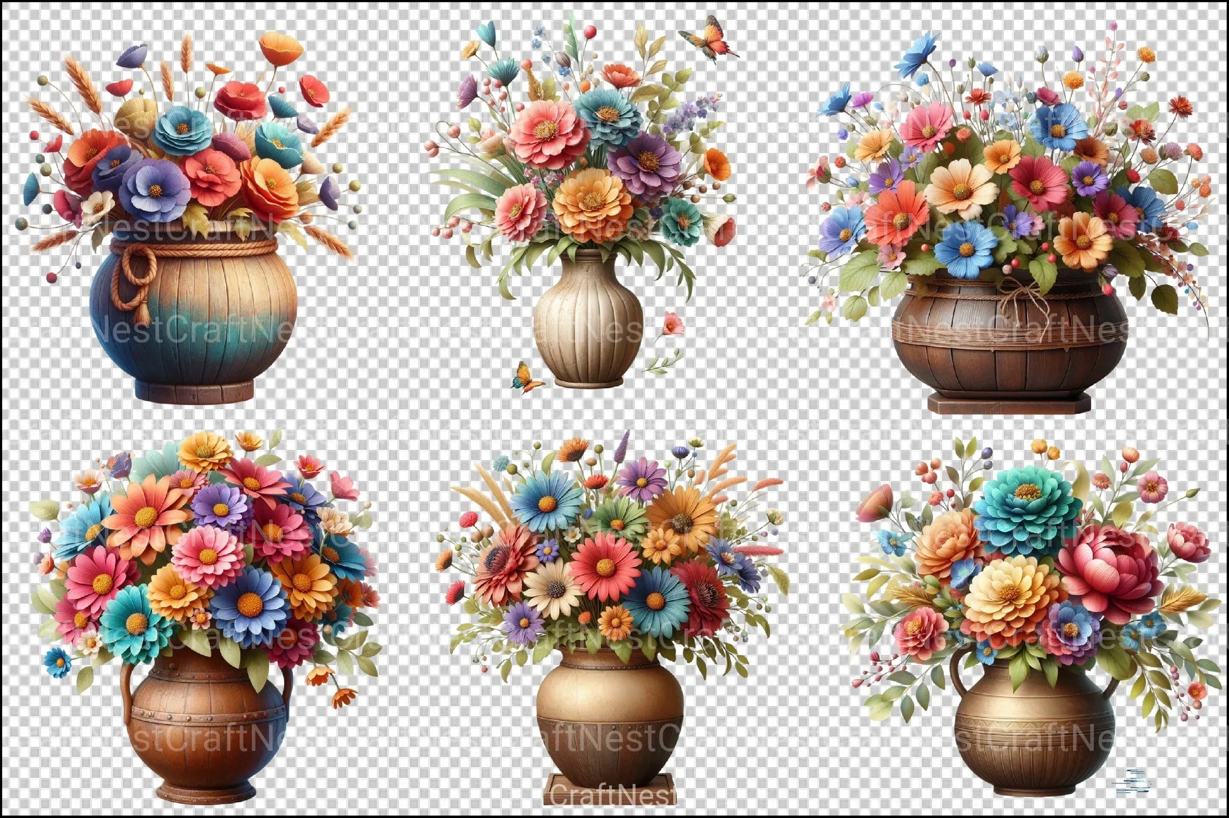 Rustic Vase Flowers Clipart Bundle - CraftNest - Digital Crafting and Art