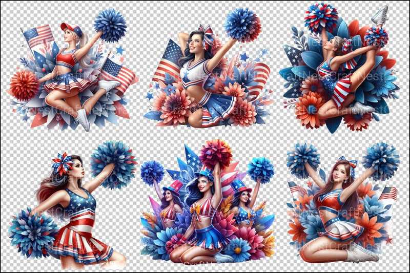 4th of July Cheerleader Clipart Bundle - CraftNest - Digital Crafting and Art