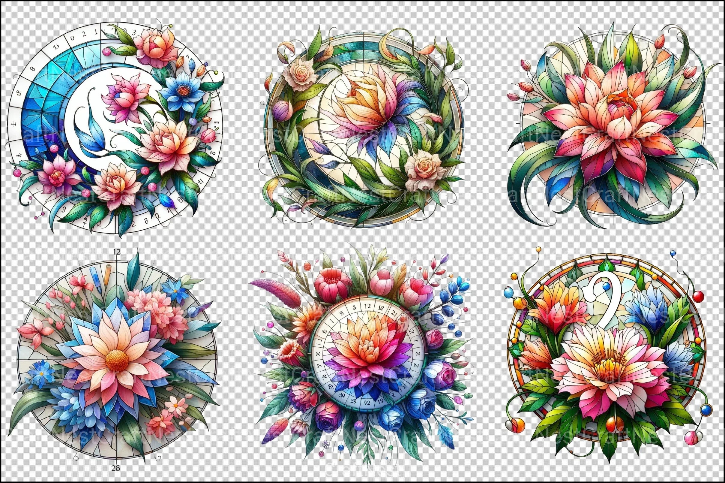 Stained Glass Birth Month Flowers Clipart Bundle - CraftNest - Digital Crafting and Art