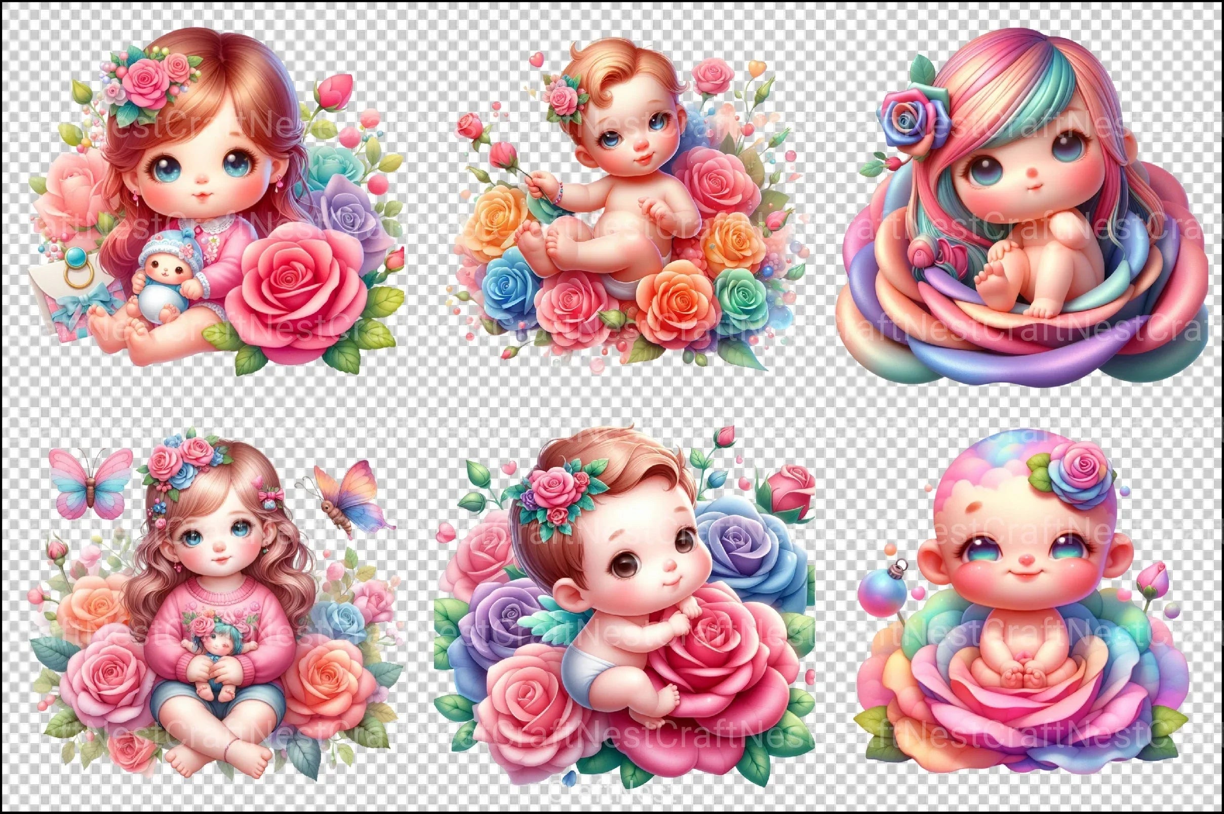 Cute Baby in Rose Clipart Bundle - CraftNest - Digital Crafting and Art