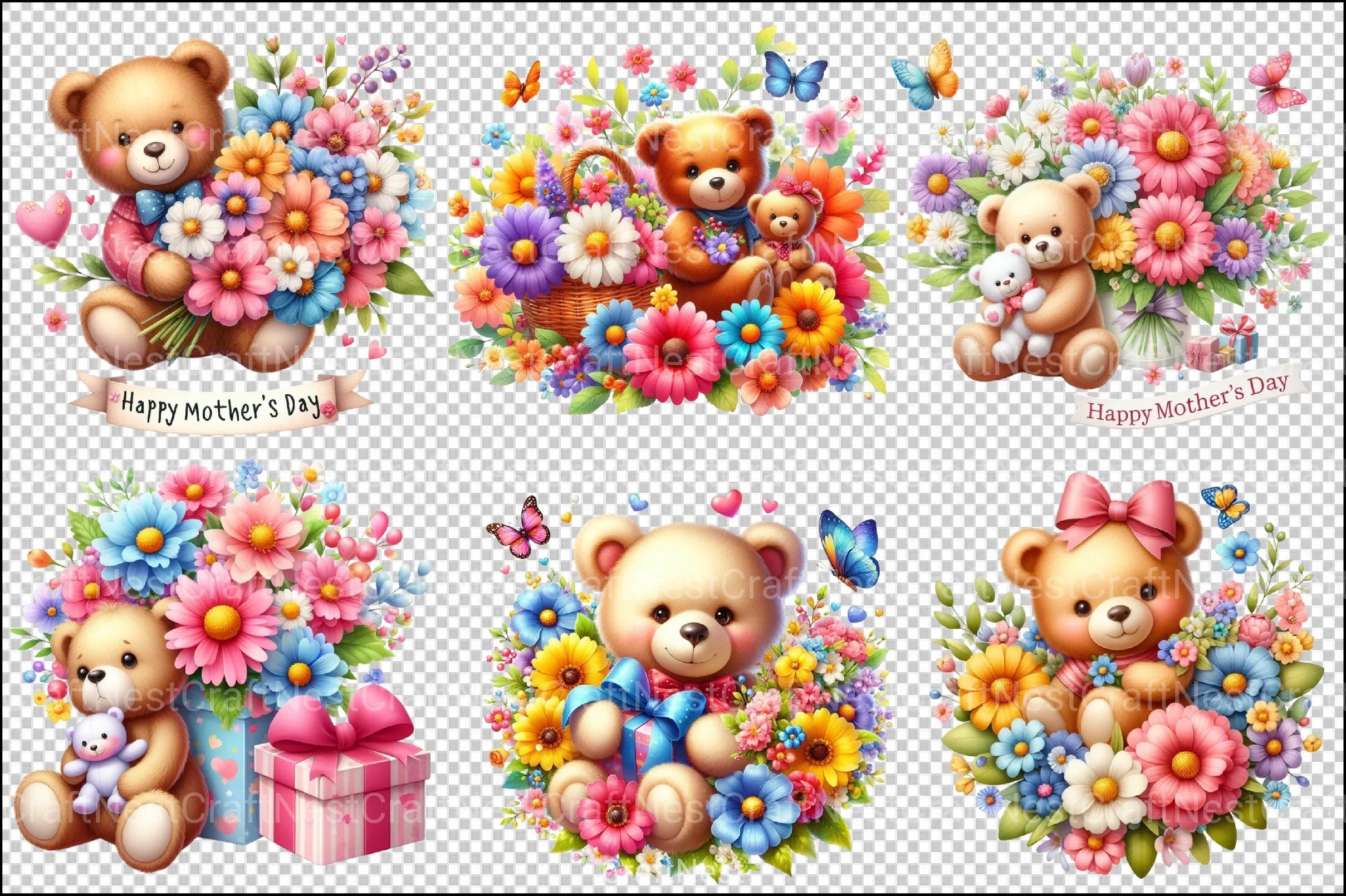 Mother's Day Teddy Bear Clipart Bundle 4 - CraftNest - Digital Crafting and Art