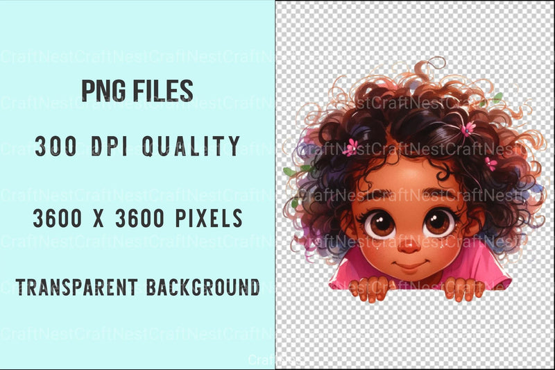 Peeking African American Little Girl Clipart Bundle 9 - CraftNest - Digital Crafting and Art