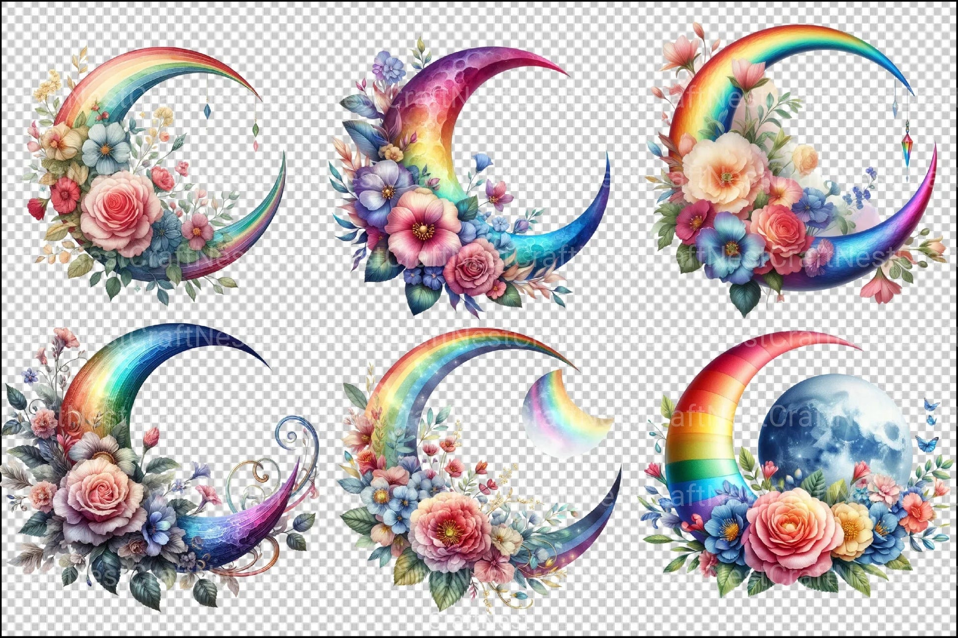 Floral Moon Clipart Bundle 2 - CraftNest - Digital Crafting and Art
