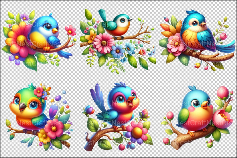 Funny Birds on Branch Clipart Bundle 99 - CraftNest - Digital Crafting and Art