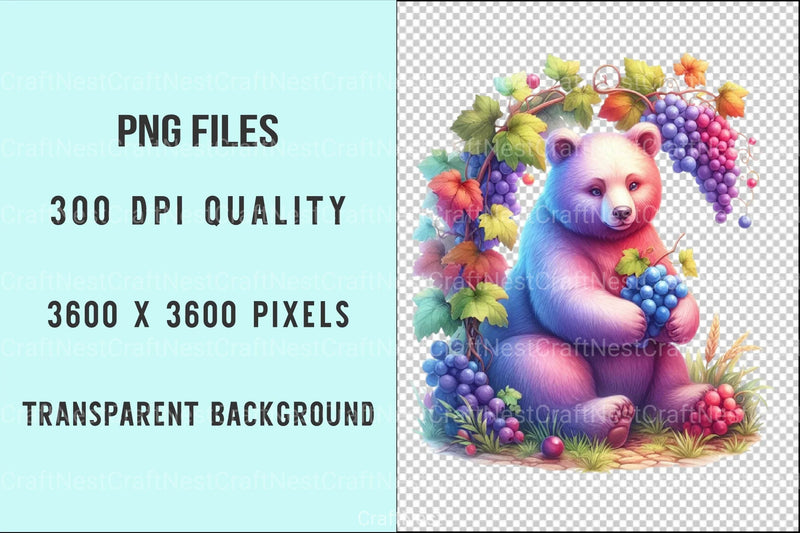 Bear in Grape Garden Clipart Bundle 4 - CraftNest - Digital Crafting and Art