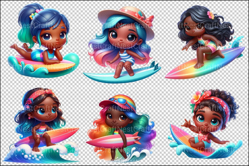 Black Girl Surfing Clipart Bundle - CraftNest - Digital Crafting and Art