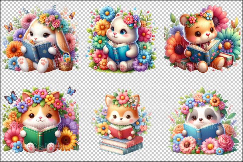 Animal Reading Book Clipart Bundle - CraftNest - Digital Crafting and Art