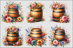 Spring Floral Wooden Barrel Clipart Bundle - CraftNest - Digital Crafting and Art