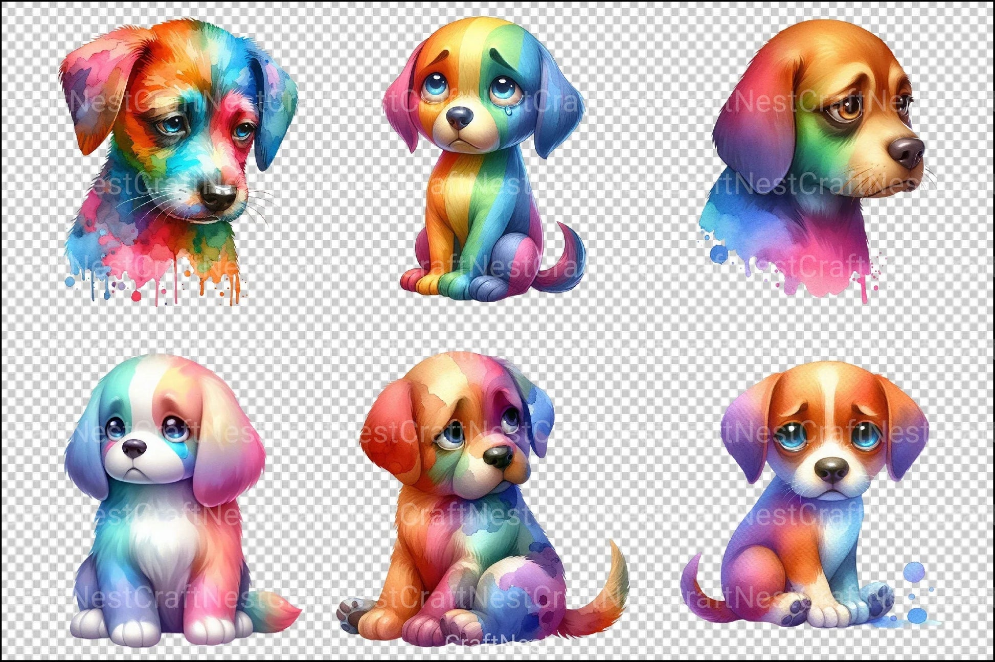 Sad Colorful Dogs Clipart Bundle - CraftNest - Digital Crafting and Art