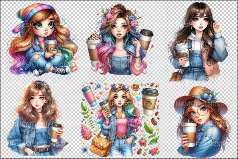 Pop Girl Coffee Clipart Bundle - CraftNest - Digital Crafting and Art