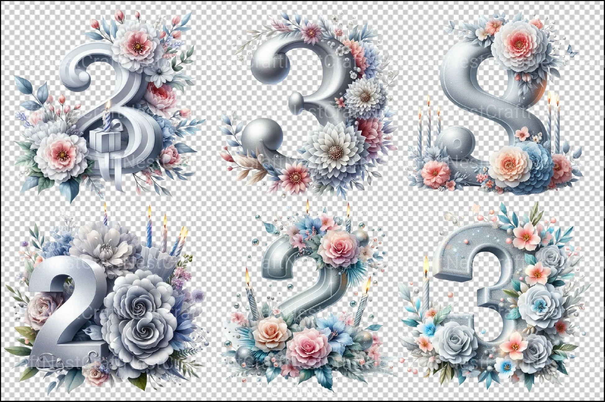 Silver Birthday Numbers Clipart Bundle - CraftNest - Digital Crafting and Art