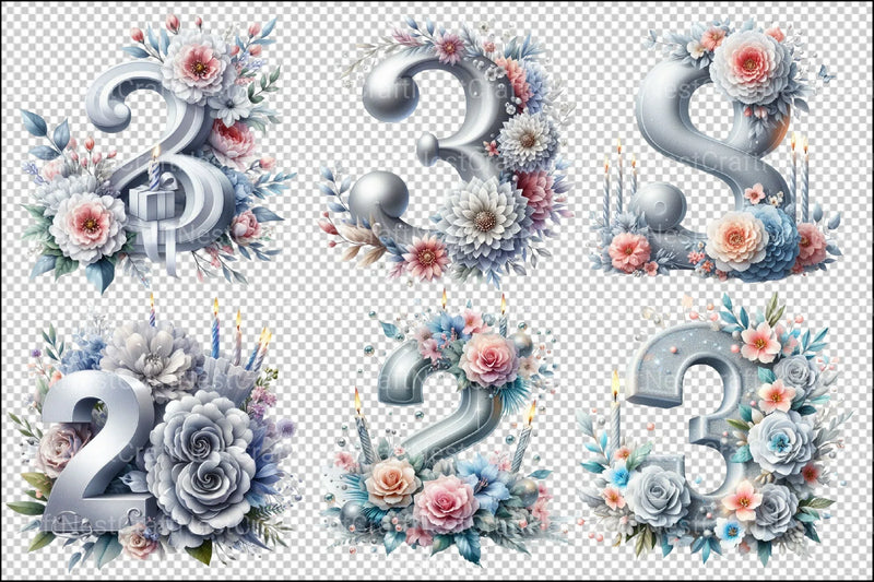 Silver Birthday Numbers Clipart Bundle - CraftNest - Digital Crafting and Art