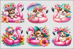 Summer Baby Dogs on Flamingo Floats Clipart Bundle - CraftNest - Digital Crafting and Art