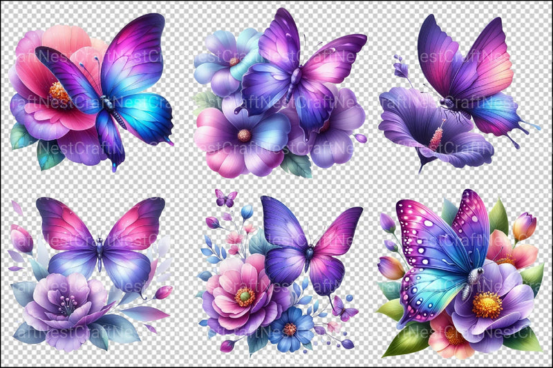 Purple Butterfly Clipart Collection Bundle - CraftNest - Digital Crafting and Art