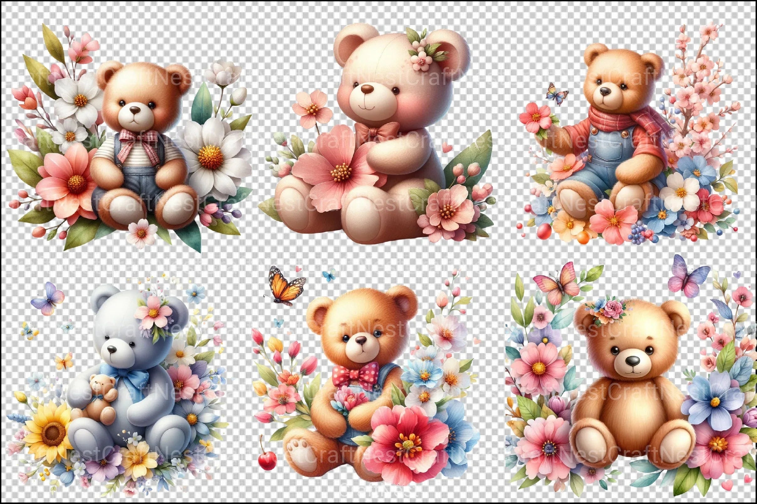 Teddy Bears Spring Clipart Bundle 157 - CraftNest - Digital Crafting and Art