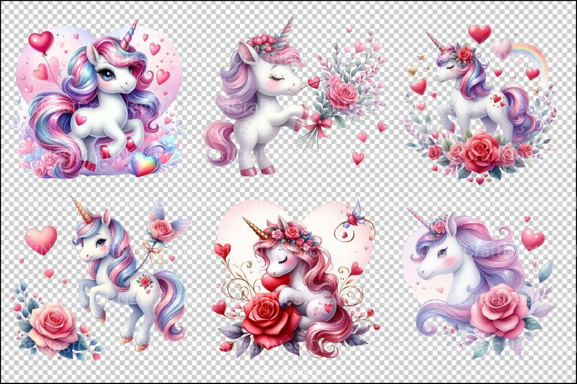 Cute Unicorn Valentine Clipart Bundle - CraftNest - Digital Crafting and Art