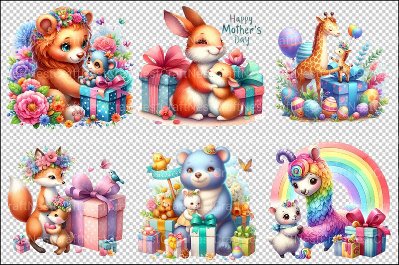 Cute Happy Mother's Day Animals Clipart Bundle 55 - CraftNest - Digital Crafting and Art