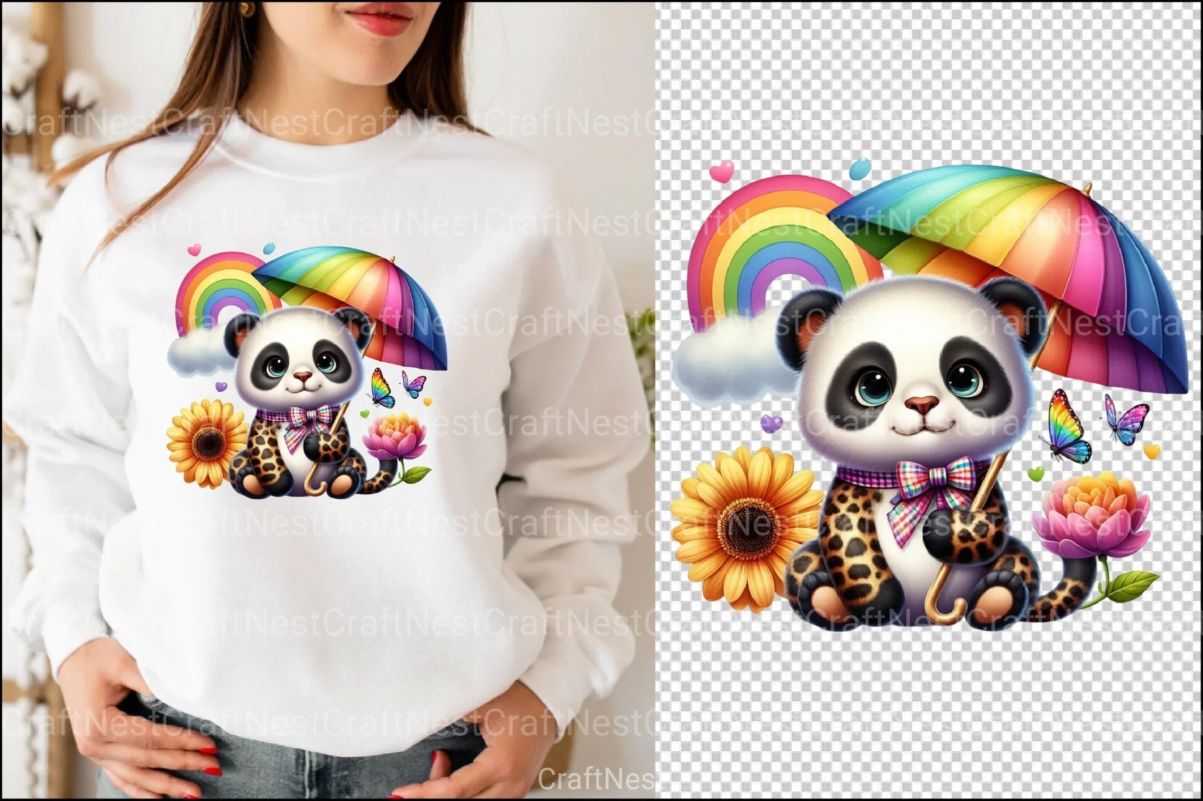 Panda Rainbow Umbrella Clipart Bundle 4 - CraftNest - Digital Crafting and Art