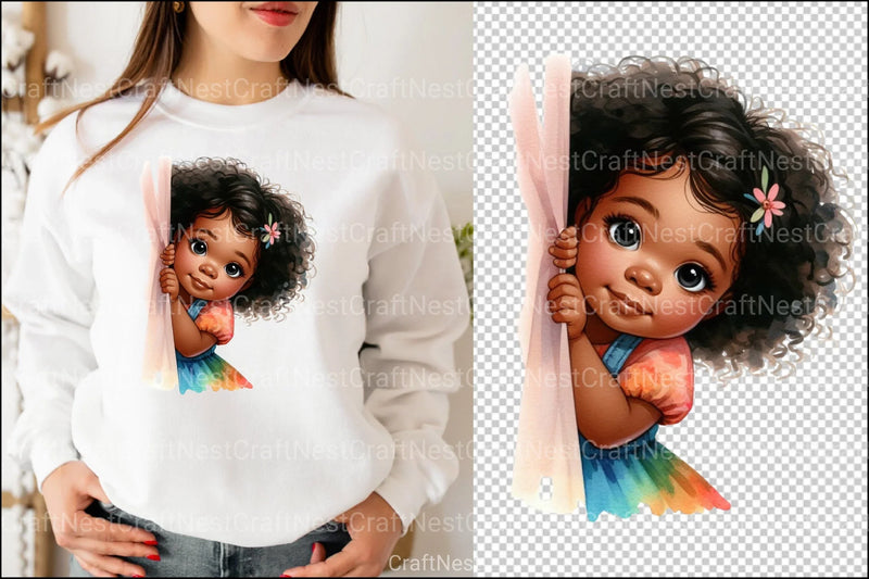 Peeking African American Little Girl Clipart Bundle 8 - CraftNest - Digital Crafting and Art